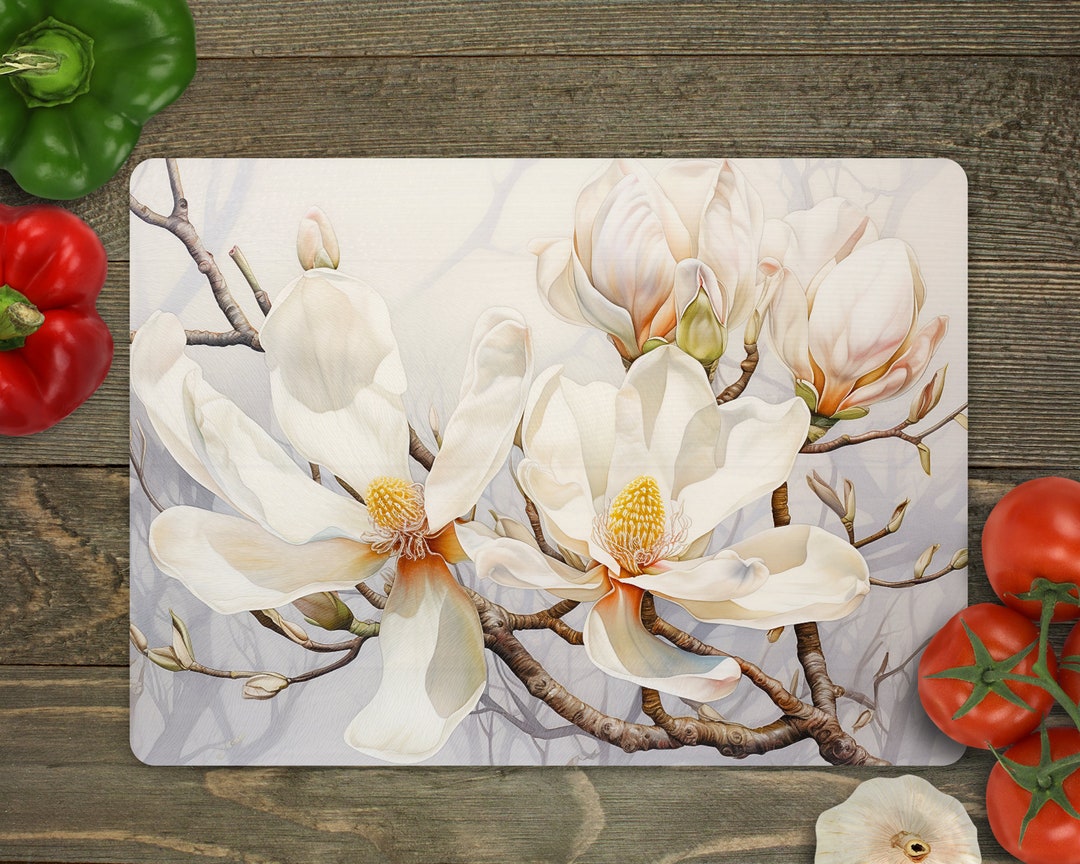 Magnolia Cutting Board Sublimation Design: Floral PNG Template (digital ...