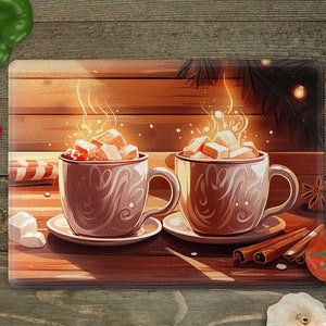Coffee And Marshmallows Cutting Board Sublimation Design Template Digital Download, Cosy Christmas Cutting Board PNG