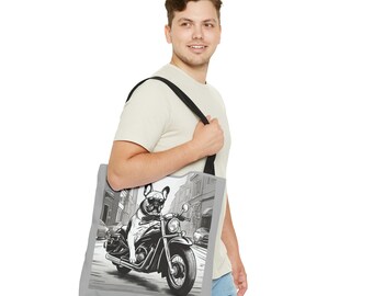 Motorcycling French Bulldog Tote Bag | Durable Spun Polyester | 3 Sizes | FrenchBulldogHouse
