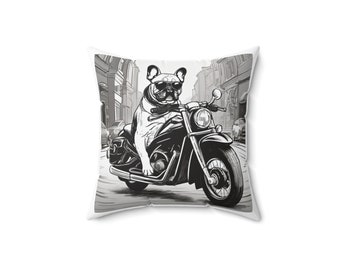 Motorcycle Driver French Bulldog Spun Polyester Square Home/Car Pillow