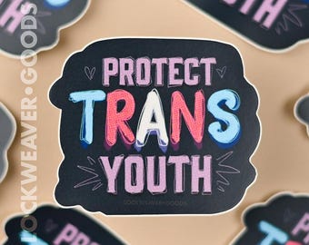 Naklejka Protect Trans Youth | Naklejka winylowa | Naklejka satynowa | Wodoodporna | Duma | LGBTQ+ | Prawa transseksualne | Wodoodporna | Sztuka cyfrowa