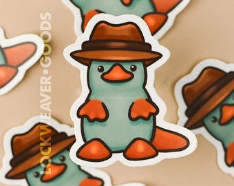 Naklejka Secret Agent Platypus | Naklejka winylowa | Naklejka satynowa | Wodoodporna | Naklejka na laptopa | Słodka naklejka | Słodkie zwierzę | Sztuka cyfrowa