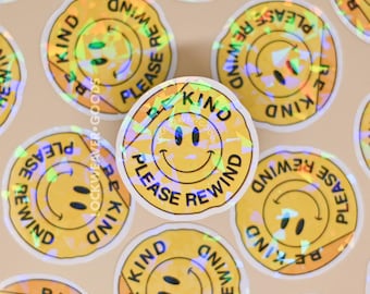 Naklejka Be Kind Rewind Retro | Naklejka winylowa | Naklejka holograficzna | Naklejka na laptopa | Naklejka retro | Naklejka VHS | Naklejka z lat 80. | Wodoodporna