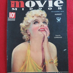 Movie Mirror, Aug 1934, portrait of Carole Lombard on cover, complete magazine