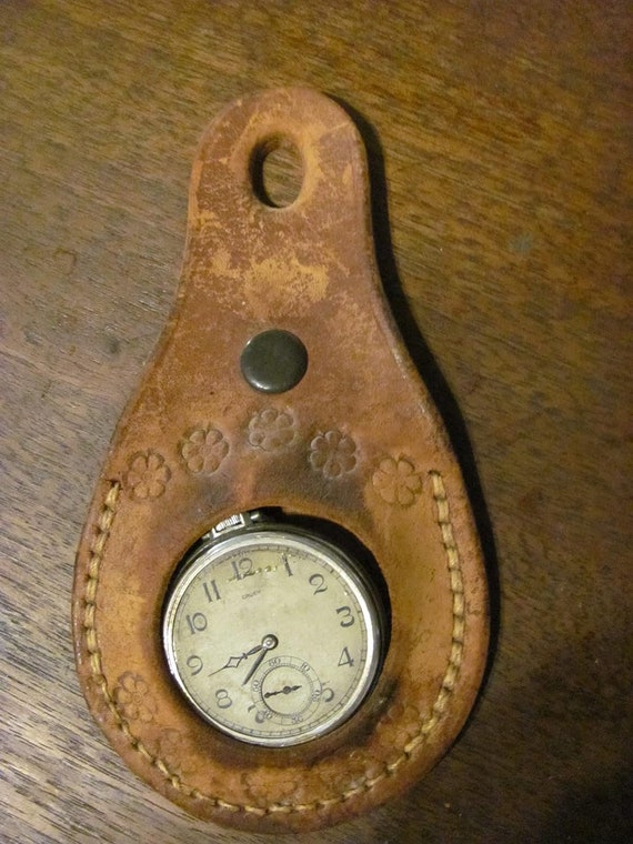 old leather watch fob with Gruen watch