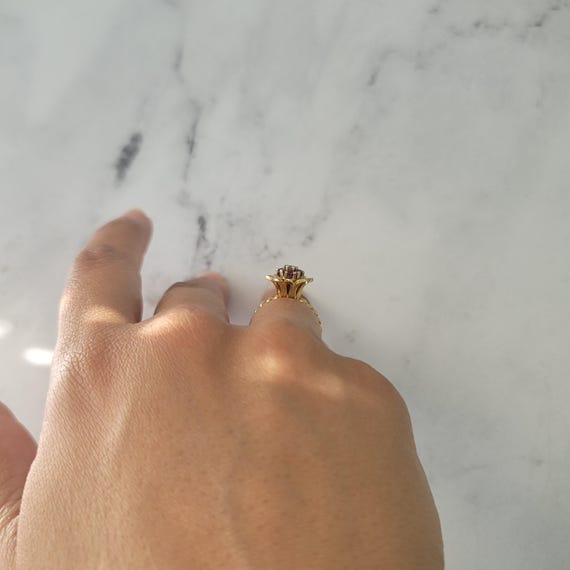 Medium Emerald or Ruby Tulip Ring 14k Yellow Gold… - image 9