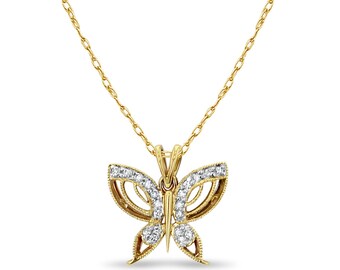 Butterfly Diamond Pave Necklace .14cttw 18k Yellow Gold