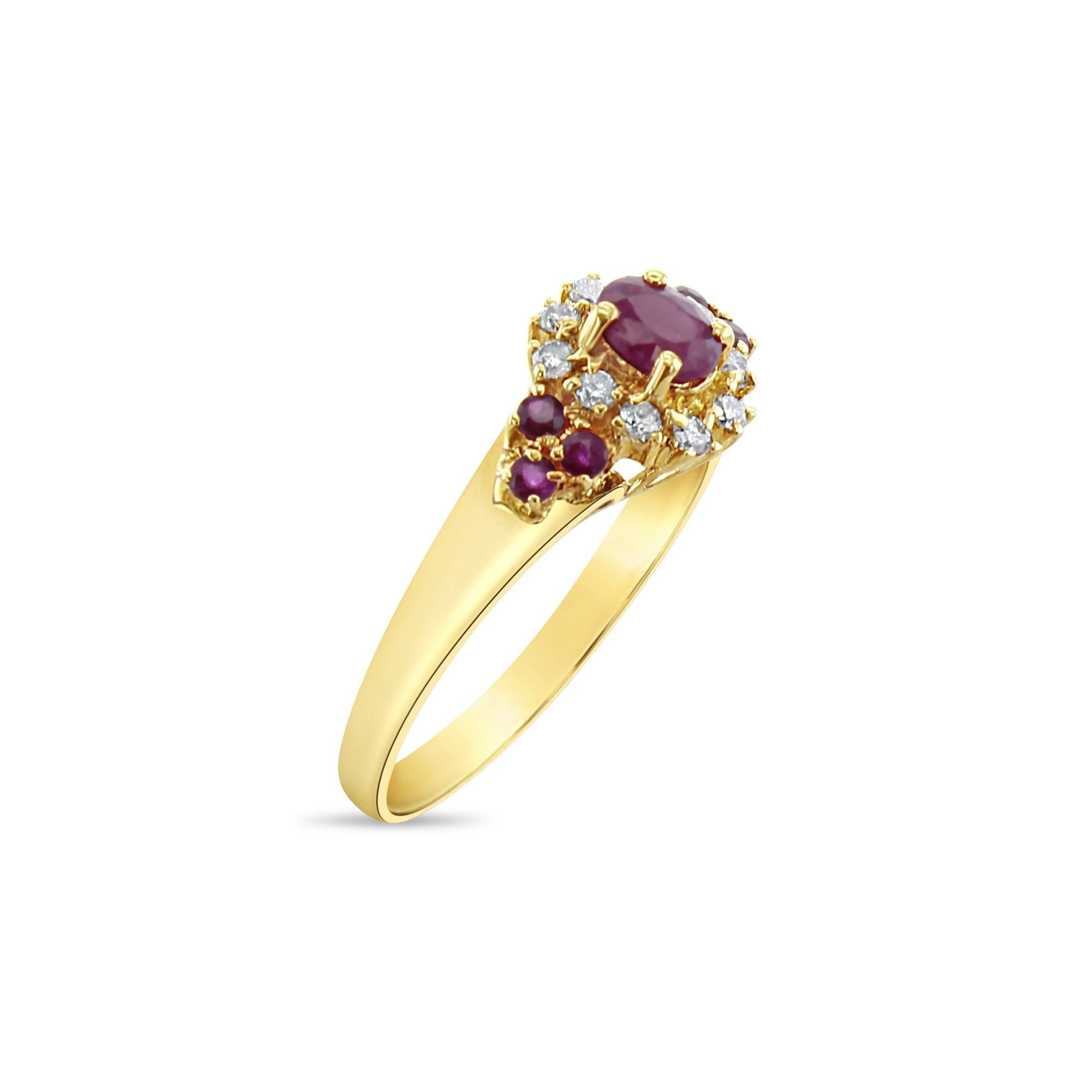 Ruby & Diamond Cluster Vintage Engagement Ring | 14k Yellow Gold | Gift ...