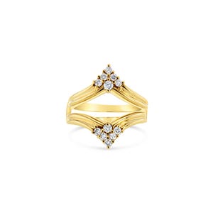 Double &quot;V&quot; Shaped Diamond Ring Guard Enhancer / 14k Yellow Gold Diamond Ring / Gift For Her / Statement Ring / Vintage Rings