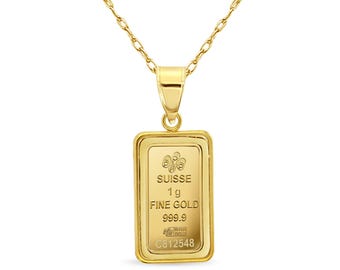 1 Gram Pamp Credit Suisse Gold Bar w. Polished Bezel | Gift for Her or Him | Gift Ideas | Statement Necklace | Unique Jewelry | Coin Jewelry