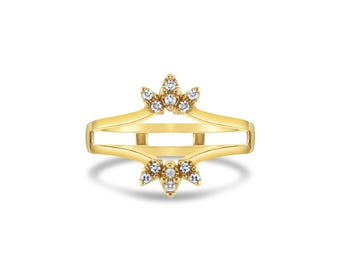 Fan Style Diamond Ring Guard Enhancer / 14k Yellow Gold Diamond Ring / Gift For Her / Statement Ring / Vintage Rings