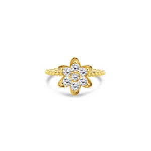 Tall Diamond Tulip Ring 14k Yellow Gold | 1980s Vintage Tulip Ring | Gift for Her | Stackable Ring | Statement Ring | Best Gift Idea