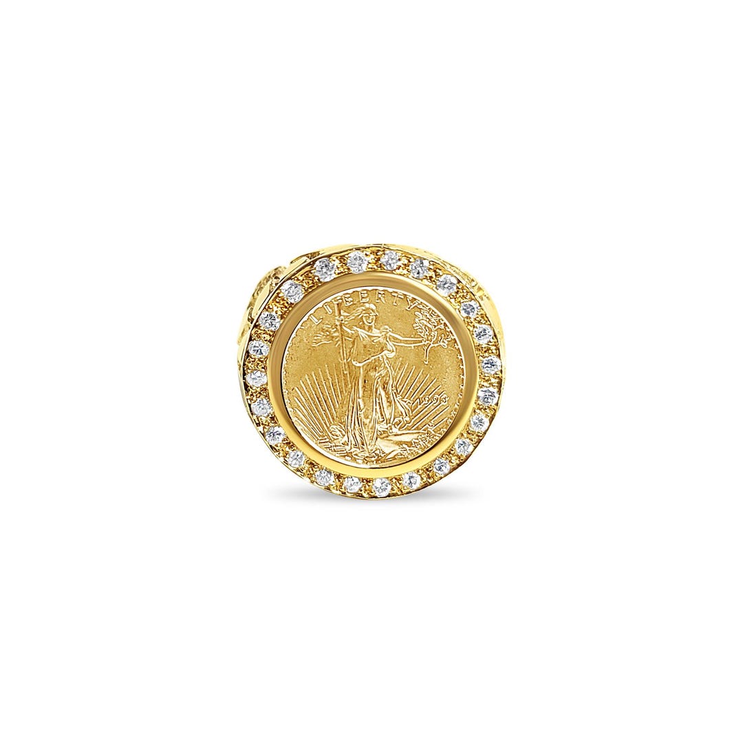 1/10oz Lady Liberty Diamond Coin Ring With Nugget Band | Gift for Him ...