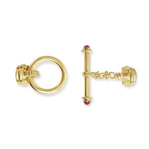 Polished Toggle Clasp Set with Ruby Separator Bar | 14k Yellow Gold | Toggle Clasp Set | Unique Findings for Bracelet & Necklaces