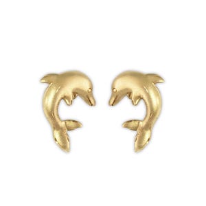 Dolphin Earrings Studs With Matte Finish | 14k Yellow Gold | Gold Studs | Sealife Jewelry | Ocean Mammals | Christmas Gift | Gift Ideas