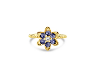 Tall Sapphire Tulip Replica Ring | 14k Yellow Gold | Gift for Her | Best Gift Ideas | Birthday Gift | Anniversary Gift | Mothers Day Gift