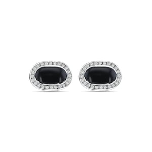 Vintage Diamond & Onyx Cufflinks | 14k White Gold | French Cuff Links | Best Gift for Him | Tuxedo Accessories | Christmas Gift