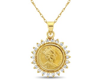 Australische Goldnugget Känguru Diamant Halo Halskette | Geschenk für Sie oder Ihn | Schmuck-Anhänger | Schmuck Geschenk | Münz-Schmuck