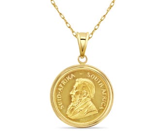 1/2OZ Feingold südafrikanische Krügerrand Münze Halskette mit poliertem Heiligenschein | Geschenk für Sie oder Ihn | Schmuck-Anhänger | Schmuck Geschenk
