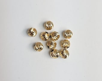 6mm Corrugated Twisted 14k Yellow Gold Beads | Solid Gold | Loose Gold Beads | Fancy Beads | Necklaces | Unique Gold Beads | Vintage Beads