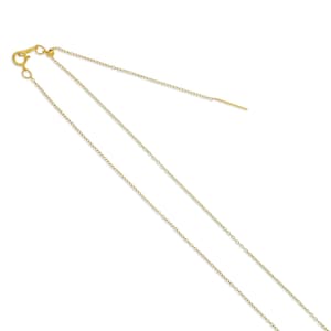 May include: A delicate gold-colored necklace with a fine chain and an adjustable length. The necklace features a small clasp and a slender bar at the end of the extension chain. The jewelry is set against a white background.