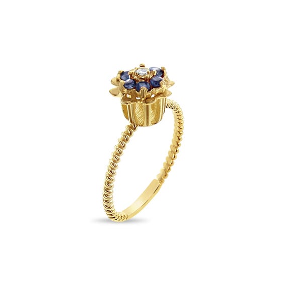 Sapphire Tulip Ring | 14k Yellow Gold | 1980s Vintage Tulip Ring | Stackable Ring | Birthday Gift | Gift for Her | Gift for Him View 2