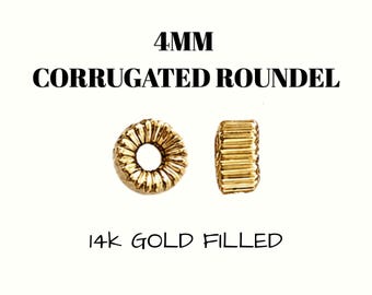 4 MM gewellte Rondelle Perlen | 14k Gold gefüllt | Lose Perlen | Bastelperlen | Ausgefallene gewellte Perlen | Seltene Glasperlen | Spacer Perlen