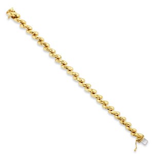 7.25mm Italian San Marco Gold Link Chain Bracelet With Polished & Hammered Finish | 14k Yellow Gold | Gift for Her | Gift for Him