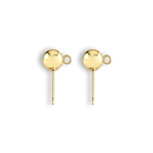 5MM Polished Open Ring Ball Earrings | 14k Yellow Gold | Gift Ideas | Cartilage Studs | Ball Post Studs | Gold Post with Jump Ring