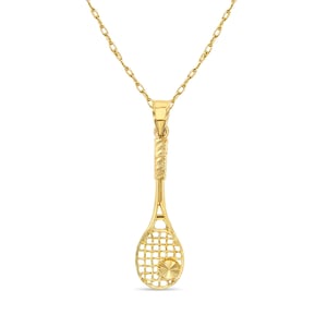 Tennis Racket with Diamond Cut Tennis Ball Pendant | 14k Yellow Gold | Gift for Her | Christmas Gift | Charm Bracelet | Athlete Jewelry