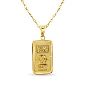 20 Gram Pamp Credit Suisse Gold Bar With Polished Bezel Necklace | Gift for Her | Gift for Him | 24k Gold Jewelry | Unique Necklace
