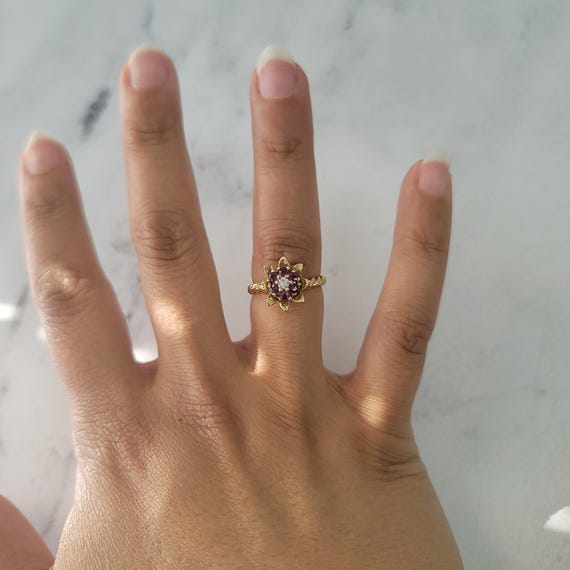 Medium Emerald or Ruby Tulip Ring 14k Yellow Gold… - image 8