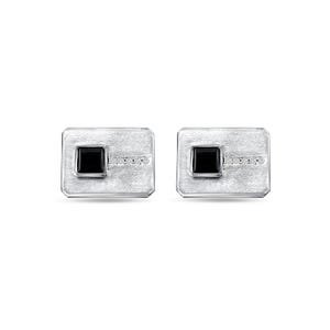 Rectangle Shaped Diamond & Onyx Cuff Links | 14k White Gold | Multi-Stone Links | Gift for Him | Gift for Dad | Gift for Grandfather