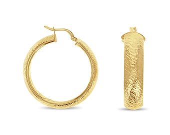 Brincos de argola martelados de 30 mm | Ouro amarelo 14k | Presente para ela | Argolas vintage | Brincos marcantes | Joias para presente