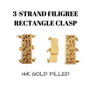 Three Strand Rectangular Filigree Clasp | 14k Gold Filled | 3-Strand | Pearl Clasp |  Vintage Clasp | Jewelry Making Findings | Jewelry