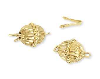 Einzigartige gewellte Kugelschließe mit Seilakzent | 14k Gelbgold | Perlenarmband Verschluss | Armband & Halskettenzubehör | Armband Verbinder