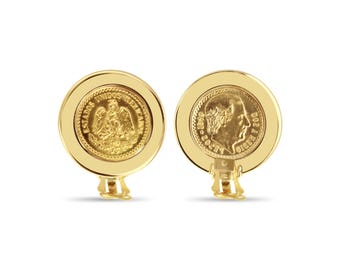 1945 Dos Y Medio Coin Clip on Earrings With Polished Bezel Frame | 14k Yellow Gold | Gift for Her | Vintage Earrings | Unique One of a Kind