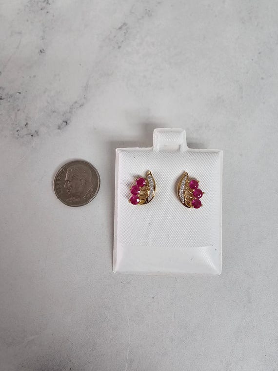 Ruby Wing Style Studs With Diamond Accent | 14k Y… - image 3