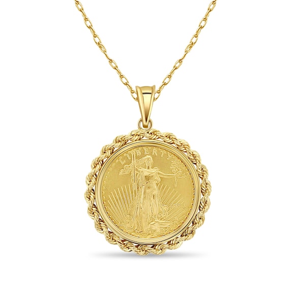 1/2OZ Lady Liberty Flying Eagle Coin Necklace With Rope Bezel