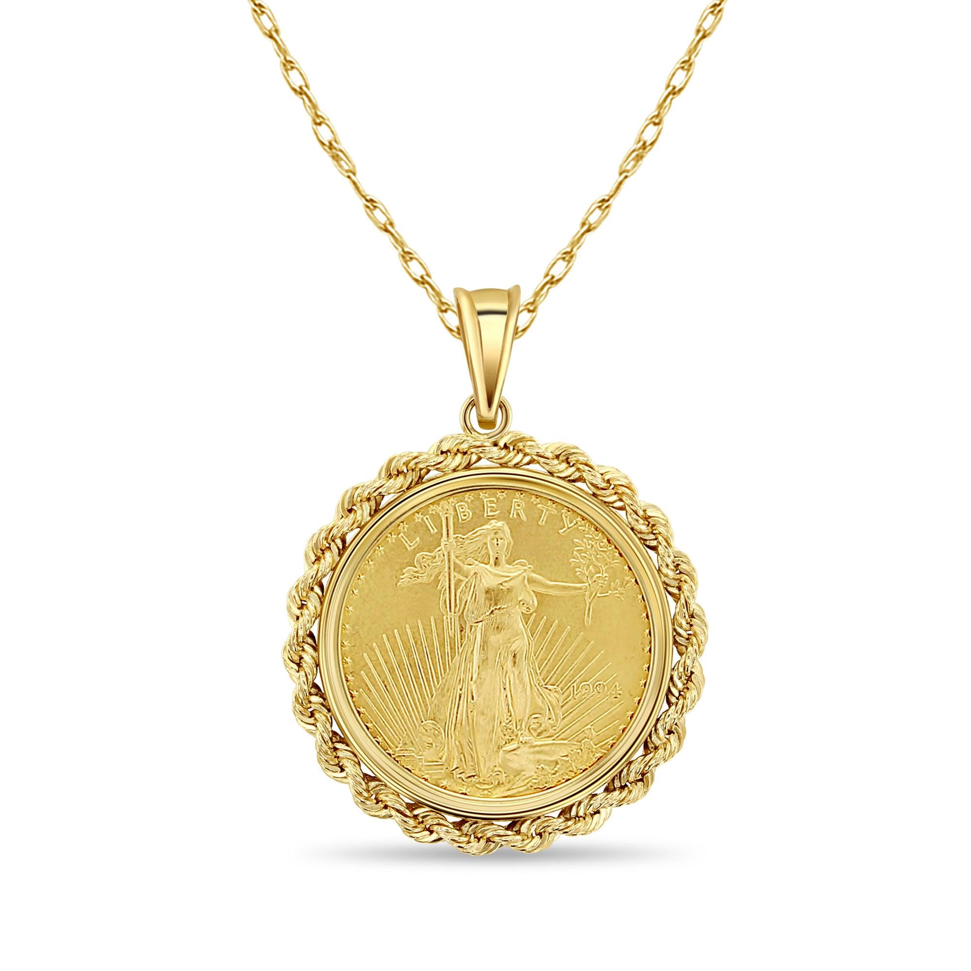 1/2OZ Lady Liberty Flying Eagle Coin Necklace With Rope Bezel