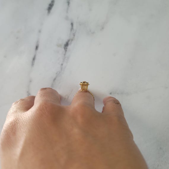 Sapphire Tulip Ring | 14k Yellow Gold | 1980s Vintage Tulip Ring | Stackable Ring | Birthday Gift | Gift for Her | Gift for Him View 6