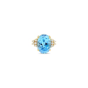 11 Carat Blue Topaz Diamond Cocktail Ring | 14k Yellow Gold | Statement Ring | Gift for Her | Engagement Ring | Cocktail Ring