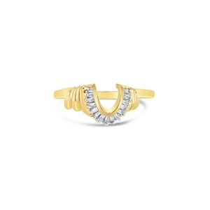 U Shaped Diamond Wrap Ring / 14k Yellow Gold Diamond Ring / Stackable Ring / Diamond Ring Guard / Gift For Her / Statement Ring