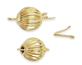 9MM 14k Yellow Gold Corrugated Ball Clasp |  14k Yellow Gold | Solid Gold Beads | Clasps for Pearl Jewelry | Crafting Beads