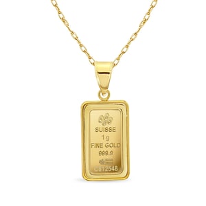 1 Gram  Pamp Credit Suisse Gold Bar With Polished Bezel Necklace | Gift for Her | Gift Ideas | Gold Coin Jewelry | Gold Coin Bars