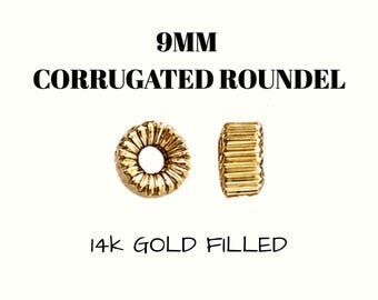 9 MM gewellte Rondelle Perlen | 14k Gold gefüllt | Lose Perlen | Bastelperlen | Ausgefallene gewellte Perlen | Seltene Glasperlen | Spacer Perlen