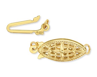 Fancy Filigree Vintage 14k Gold Clasps | Fish Hook Clasps | Pearl bracelet clasps | Marquise Gold clasps | 14k Yellow Gold