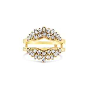 Tapered Baguette Cluster Ring Enhancer / 14k Yellow Gold / Diamond Ring Guard / Gift For Her / Statement Ring / Vintage Rings
