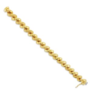 11mm San Marco Gold Link Chain Bracelet With Mixed Finish | 14k Yellow Gold | Vintage Bracelet | Gift for Him | Gift for Her | Birthday Gift
