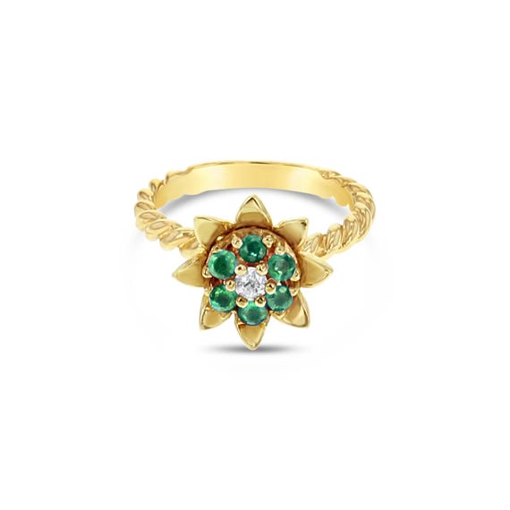 Medium Emerald or Ruby Tulip Ring 14k Yellow Gold… - image 2
